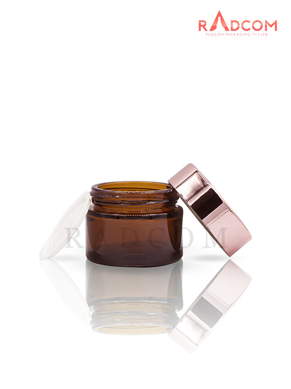 30GM Amber Glass Jar with Rosegold Cap with Lid & Wad